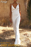 Chain Patchwork Women Soil Satin Strap Maxi Dress Loose Backless Sexy Streetwear Festival Clothing Evening Elegant