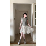Fongt Design Sense Niche Thin Top Three-Dimensional Layer Sense Mesh Dress High-Rise Suit