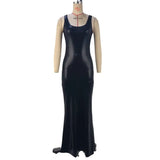 Fongt Women's Wear 2024 Winter New Fashion U-Neck Solid Color Slit Vest Dress-Outfit