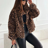 Fongt Explosion Women's Fashion Artificial Leopard Pieds Effect Short Jacket