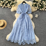 Fongt High-End Temperament Dress Women 2025 Summer Fashion Strap To Single Buckle Embroidery Mesh Dress