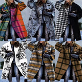 2023 Winter Women's Windbreaker Long Sleeve Long Button Lapel Coat Woolen Coat Casual Plaid Letter Printing Commuting Warmth-Outfit