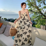 Fongt Floral Lazy Wind Dress Women's Autumn Loose Slip Skirt With A Long Skirt Holiday Beach Dress-Outfit