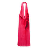 Fongt New Women's Tie-Dye Print Collar Hanging Neck Hanging Back Hanging Long Dress Dress