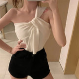 Fongt New Design Sense Knotted Shoulder Short Vest Ins Wearing Slings Hot Knitting