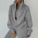 Fongt Women's New Zipper Grip Velvet Sweatwear Sports Fashion Jacket Set