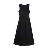 Fongt New Linen Solid Color Sleeveless Collar Fan Flute Dress 6962030