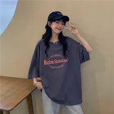 Fongt 2024 New Korean Version Retro Medium Long BF Wind Loose Large Size Net Red Ins Short Sleeve T Shirt Top