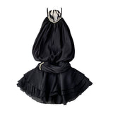 Fongt And Summer 2025 New Products Hanging Neck Bare Back Texture Crippling Poneng Dress To Close The Waist Tie Sweet Holiday Wind