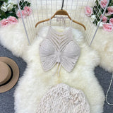 Fongt Tourist Vacation Wind Summer Sling Short Hook Flower Vest Long Skirt Two Suits-Outfit