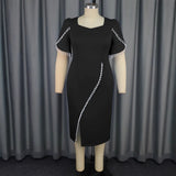 Fongt African Plus-Size Temperament Women's Dress Elegant Style Lead Pearl Open-Fork Dress Dress