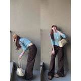 Fongt Small Brown Curry Jeans Women Autumn High Waist Broad Leg Feeling Loose Straight Narrow Plate Drag Pants