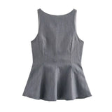 Fongt Tie With Bare Back Vest 2025 Spring Sleeveless Waist Skirt Swing Women's Top