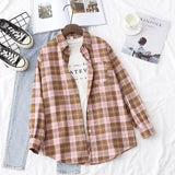 New Women Vintage Flannel Plaid Shirt Pockets Full Sleeve Turn Down Collar Loose Blouse Spring Female Casual Basic