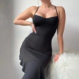 Fongt 2025 New Sexy Hanging Neck Back Cross-Tie Wearing Irregular Lotus Leaf Dress Dress Dress