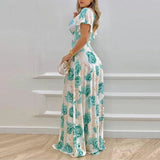 Fongt New Women's Temperament V-Neck Waist-Print Dress Fashion Dress