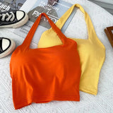 Camisole With Build-in Bras Girls Padded Tank Crop Top Summer Chic Women Soft Stretchy Cami Sleeveless Tees-Outfit
