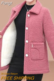 Fongt Jacket Women Fleece Warm Lamb Wool Coat 2023 New Solid Long-Sleeved Outerwear Middle-aged Female Basic Coat Oversize 5XL 102-0-Outfit