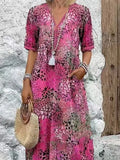 Fongt Fashion New Printed Lace V-Neck Short-Sleeved Dress