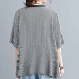Plaid Patchwork Loose T-shirt Women's Clothing Summer Half Sleeve Casual All-match Shirring Stylish O-Neck Pullovers-Outfit