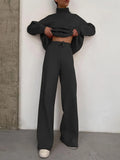 Fongt New Long-Sleeved Broad Leg Trousers Fashion Set Loose High-Collar Leisure Two Sets