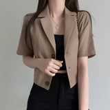 Fongt Version Of The Solid Color Short-Sleeved Cotton Tice Small Suit Woman 2025 Spring And Summer New Leisure Temperament Short Suit Coat