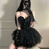Bunny Angel Halloween Costumes Women V-Neck Camisole Crop Tops Mesh A-Skirt Suit Fairy Cosplay Christmas Party Dress Set-Outfit