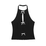 Fongt Women's ZA Summer New Bow Ornament Hanging Neck Vest Skirt Suit