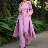 Fongt Spot Hot Style Autumn Women Fashion Medium Long Shirt Strap Straight Leg Wide Leg Pants Three-Piece Suit-Outfit