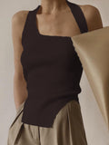 Tank Top Women Black Crop Top Summer Clothes Cut Out Top Skinny Backless Vest Solid Basic Streetwear Rib Knit White