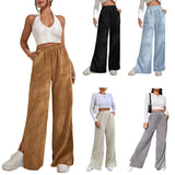 Fongt Autumn And Winter New Women's High-Waisted Slacks Solid Color Corduroy Splicing Open Trousers Women