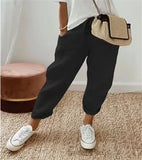 Fongt Women Cotton Tample Waist Nine Trousers Casual Women's Pants