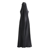 Fongt Women's Clothing 2025 Spring Festive Dress Hanging Neck Collar Silk Texture Dew Back Dress