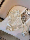 Summer Mercerized Satin Shorts White Trim A Version Of National Style Jacquard Wide-Legged Pants-Outfit