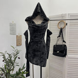 Fongt Shooting Wasteland Wind Makes Old Hole-Breaking Fabric Collared Hooded And Hip Dress With Cuff Cover Dress 9263