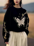Fongt Butterfly Print Sweater Women 2025 Autumn And Winter New Loose This Year's Popular Beautiful Design Knitting Top