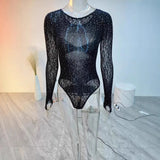 Fongt Sexy Tight Height Knitted Perspective Long-Sleeved Hot-Sleeved