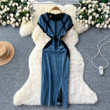 Fongt Women's Dress Dress 2025 Spring Design Sense Niche Tied With Long-Sleeved Lotle Leaves Side Irregular Loose Long Dress