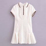 Fongt 2025 New Women's Retro Body-Creats Bumping Color Ribs Wide Folding Dress