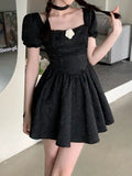 Backless Lolita Gothic Dress Women Bow Puff Sleeve Kawaii Party Mini Dress Female Casual Korean Fashion Sweet Dress