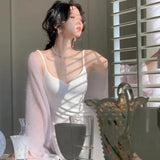 Mohair Temperament Solid color Loose Knitted Cardigans Women's sun protection shirt Women's top-Outfit