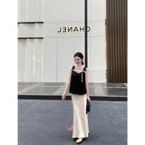 Fongt Slim Slimy Leisure Sleeveless Top With Temperament High-Waist A-Word Skirt Suit