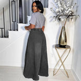 Fongt Women's Loose Jeans New Women's Street Casual Loose Waist Wide Leg Pants