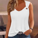 Fongt Summer Fashion Sexy Simple Metal Button V-Neck Sleeveless Women's Solid Color Sweet
