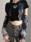 Grunge Fairycore Crop Top Women Short Sleeve Patchwork TShirt And Arm Gloves Female Streetwear Tie Dye Tee Goth Clothes-Outfit