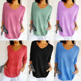 Fongt Casual Sweater Basic Thin V-Neck Seven-Sleeve Solid Female Bottoming Shirt Ice Cream Color