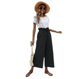 Waist Solid Color Cotton Linen Belt Wide-leg