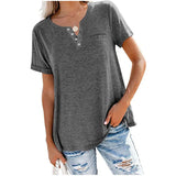 Fongt And Summer New Top V-Neck Short-Sleeved Pocket Loose T-Shirt Women-Outfit