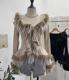 Fongt Shooting Waste Soil Wind Irregular Wood Ear Trumin Knitting To Make Old Hole Splicing Hairy Blouse Hottie Cardigan 2987