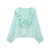 Fongt Early And Early Autumn New French Sweet V-Neck Thin Long-Sleeved Lotus Leaf Shirt Top 8544207